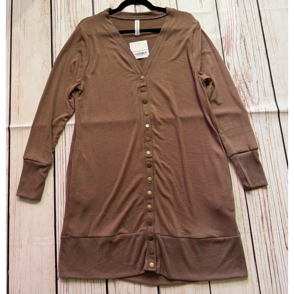 Zenana Outfitters Brown Longline Snap Button Cardigan Sweater Plus Size 1X